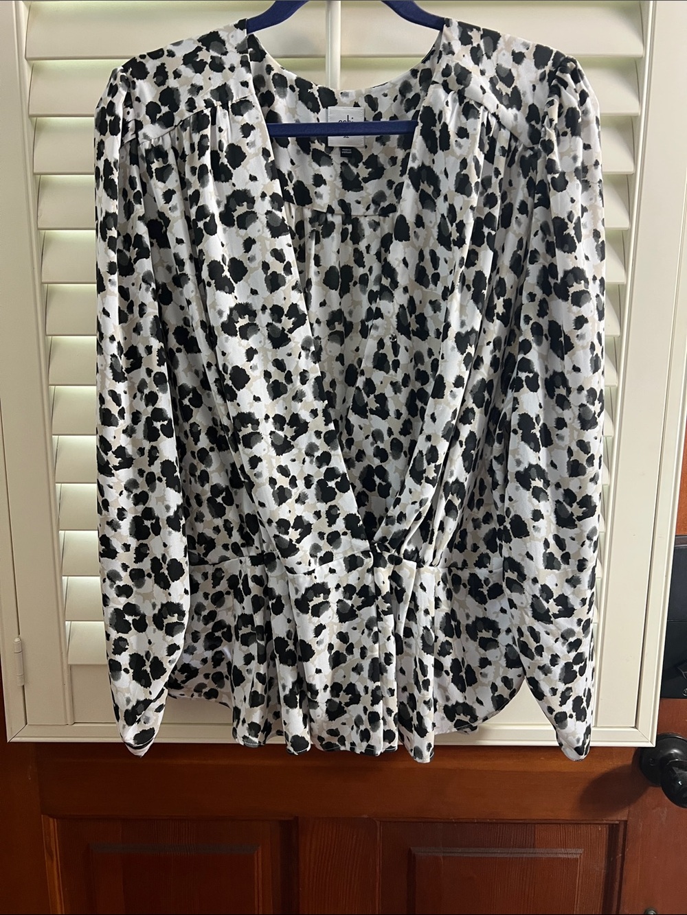 CAbi Rosette Leopard Spot wrap blouse EUC, no flaws.
